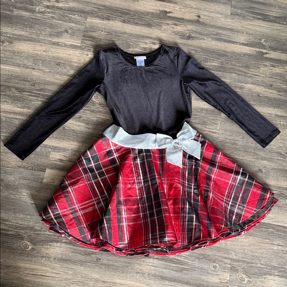Bonnie Jean Toddler Girls Velvet holiday Plaid Hipster Dress Size 16